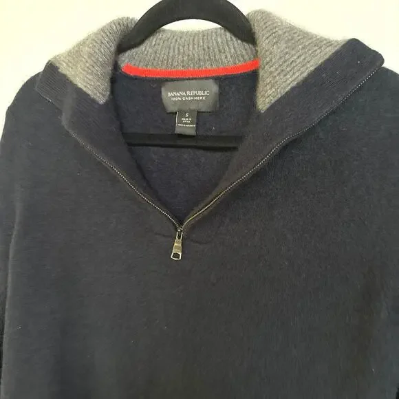 Banana Republic Cashmere Navy Quarter Zip Soft Mock Neck Sweater Classic Small
